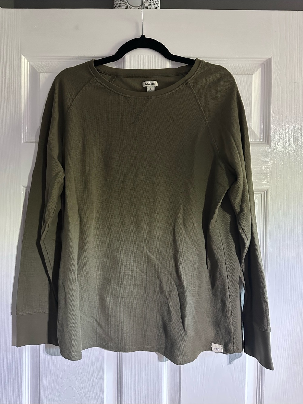 L.L. Bean Olive Thermal Waffle Crew Neck Top